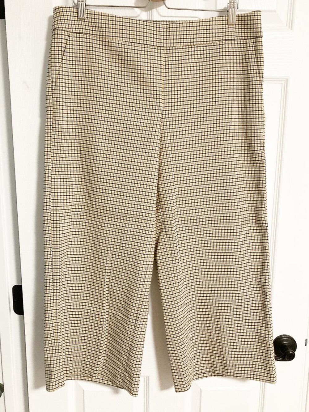 LOFT Wide Leg Cropped Plaid Trousers Yellow & Black Side Zip Size 12